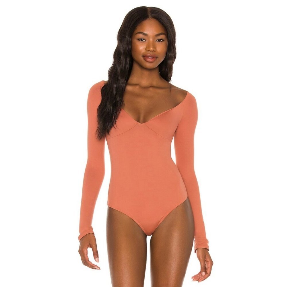 ALIX NYC Jensen Long Sleeve Thong Bodysuit Top in Clay, Size Medium, NWT!